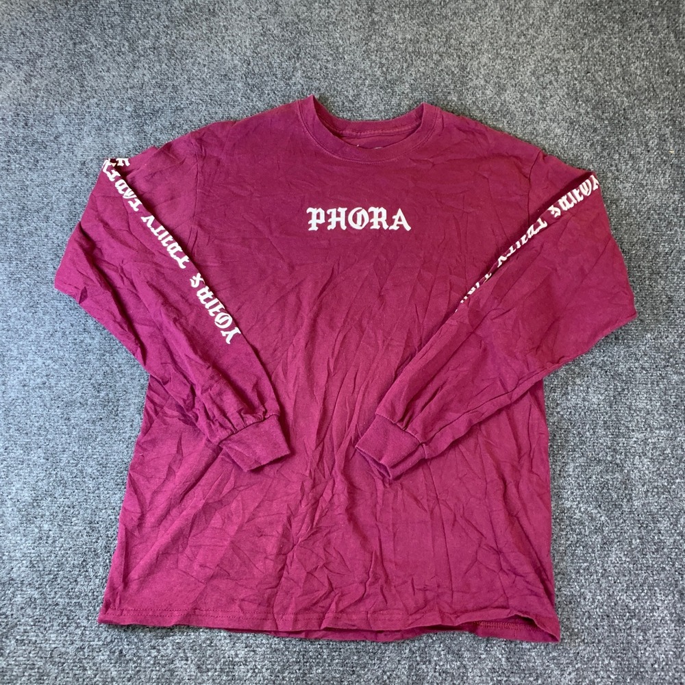 Yours Truly Phora‎ Long Sleeve Shirt Mens M Burgundy Skeleton Rose Tee